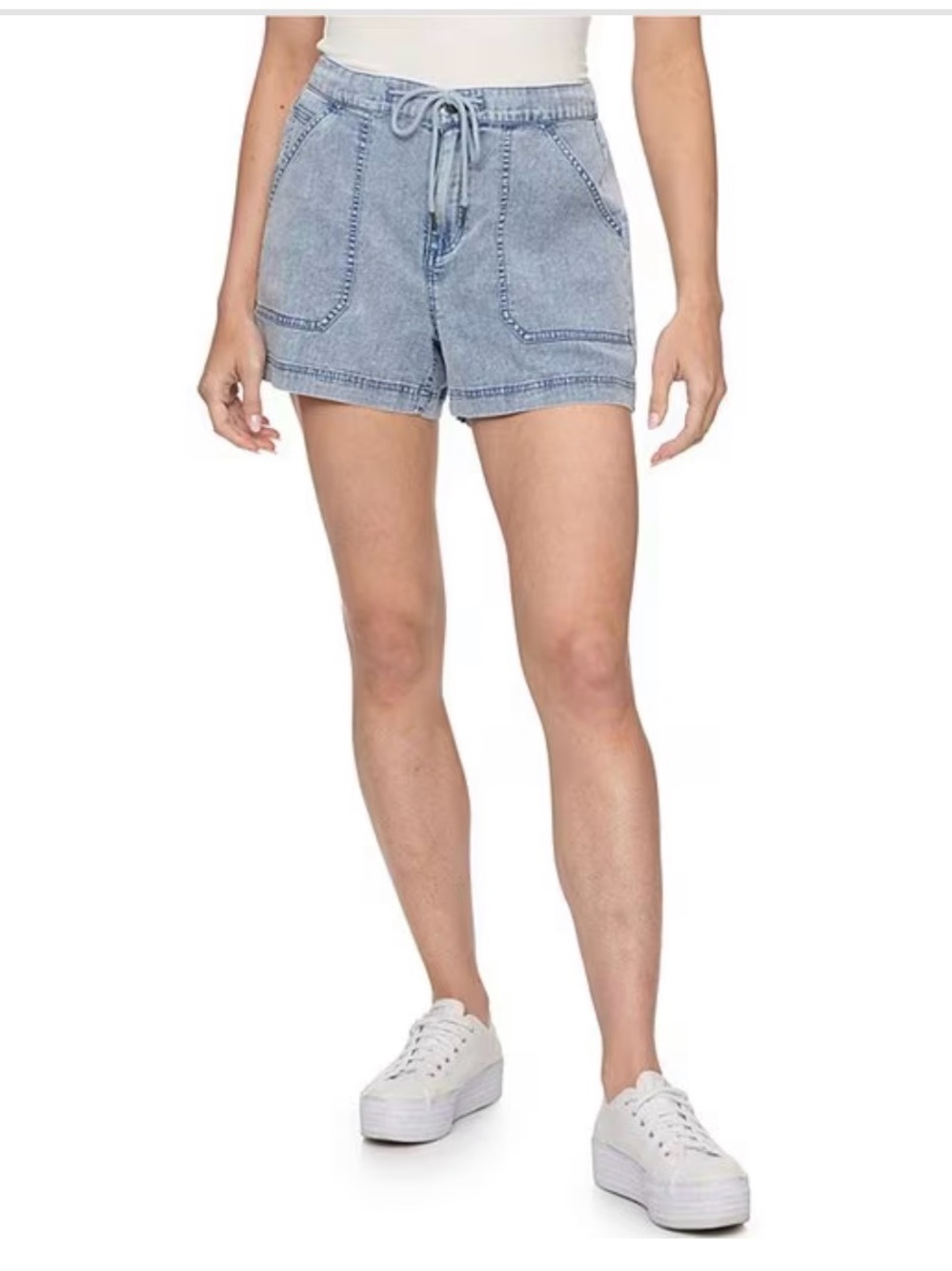 Casual Light Blue Denim Drawstring Women's Shorts